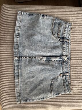 BISUAL Blue Denim High Waisted Mini Skirt High-Low Sz XL